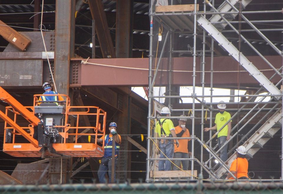 Construction continues at the new Belmont Arena for
