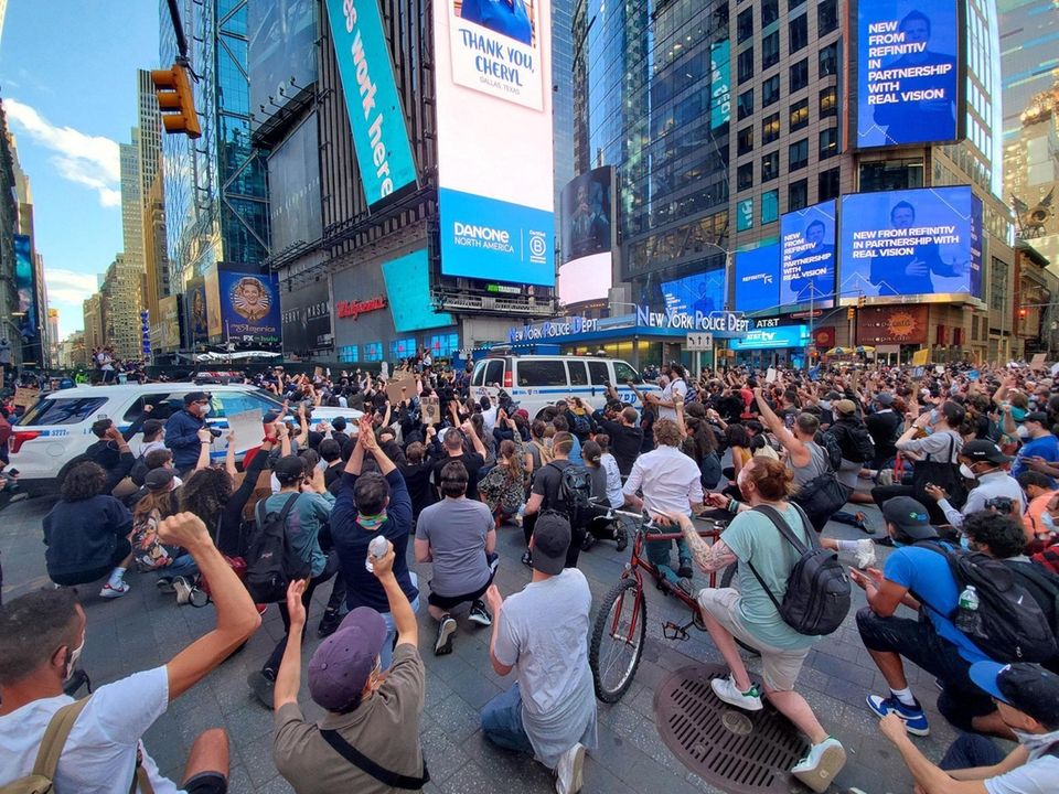 Protesters imn Times Square in Manhattan on Sunday,