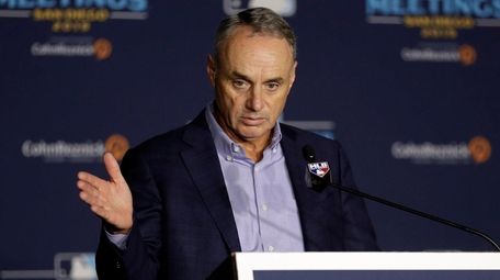 Commissioner Rob Manfred speaks during the Major League