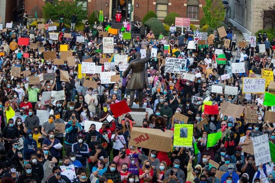 Demonstrators demanding justice for George Floyd and others