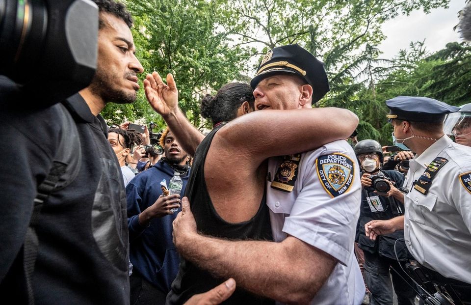 Protestors and NYPD Chief of Department Terence Monahan