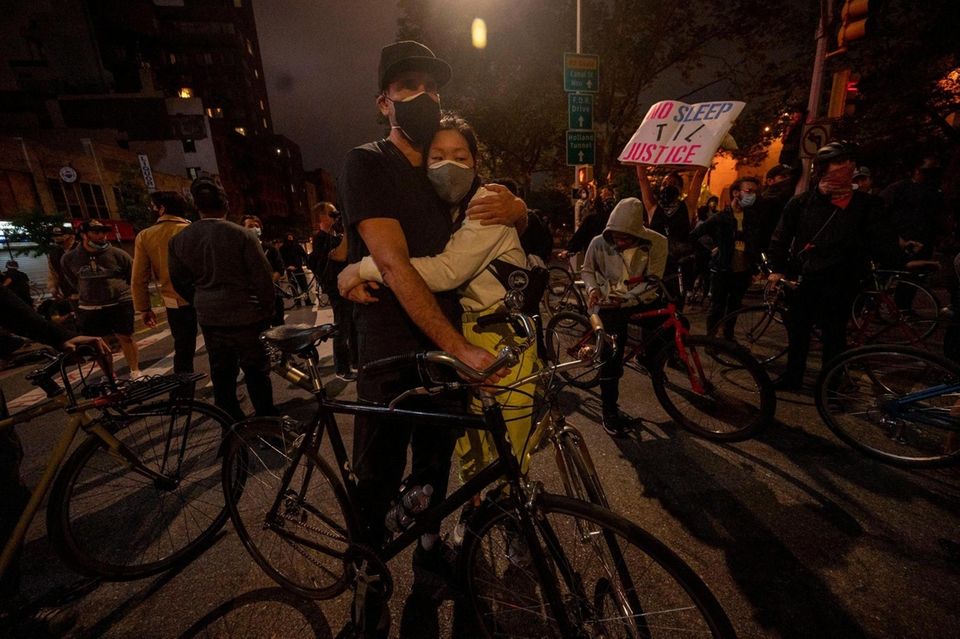 Late night protesters at a stand still at