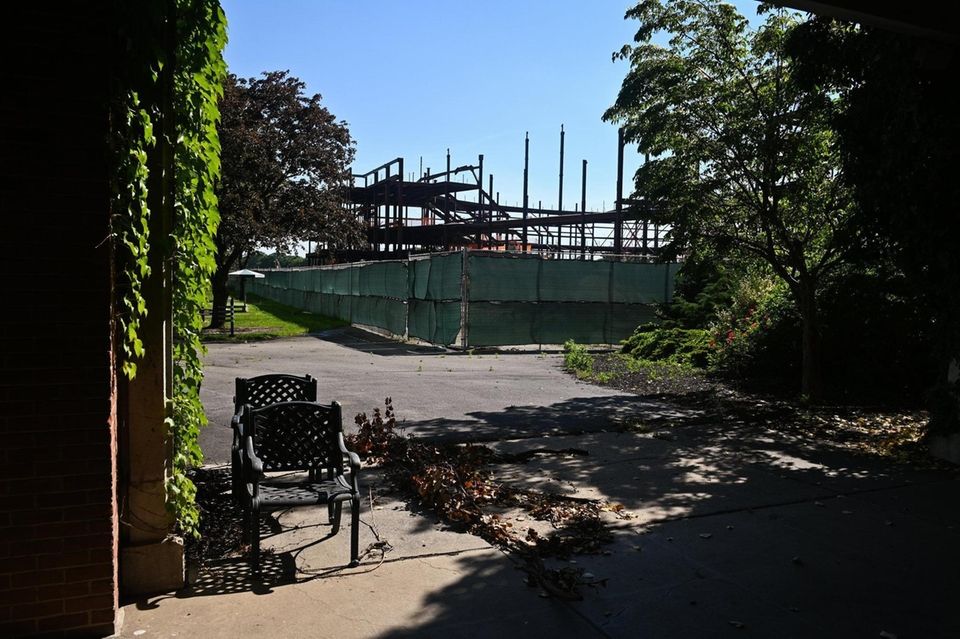 Construction continues on the Belmont Arena on the