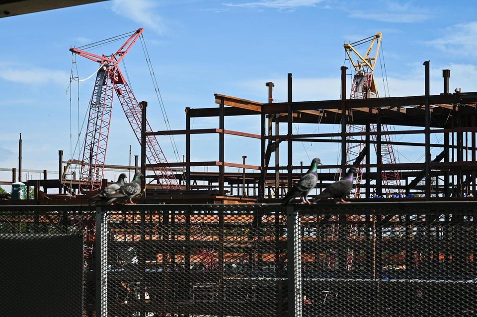 Construction continues on the Belmont Arena on the