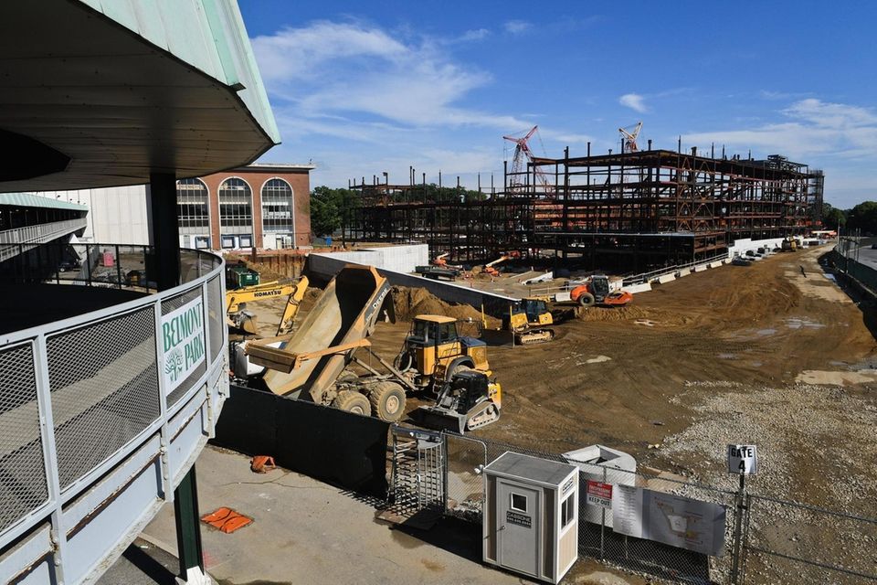 Construction continues on the Belmont Arena on the