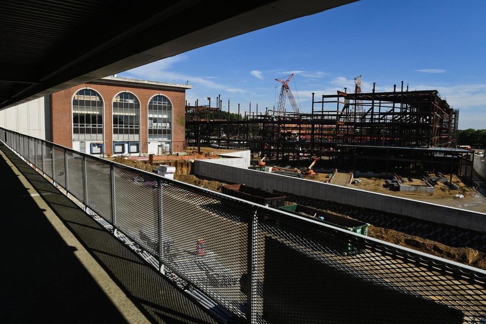 Construction continues on the Belmont Arena on the