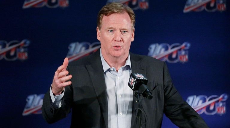 NFL Commissioner Roger Goodell speaks to the media