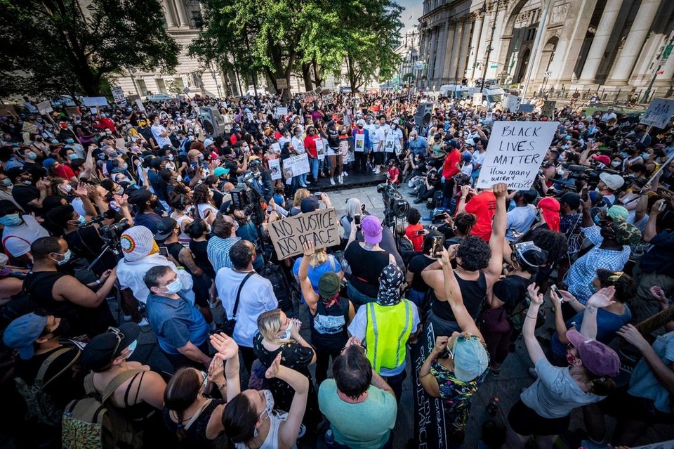 A large crowd met in Manhattan during a