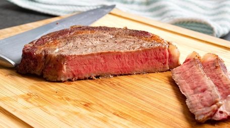 Reverse-seared rib eye steak.