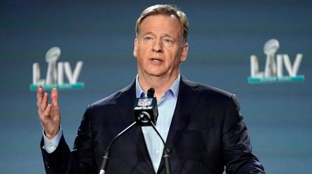 NFL Commissioner Roger Goodell answers a question during