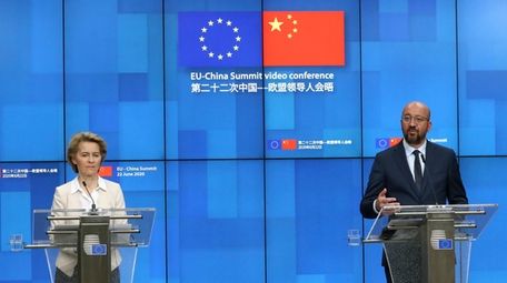 European Council President Charles Michel, right, and European