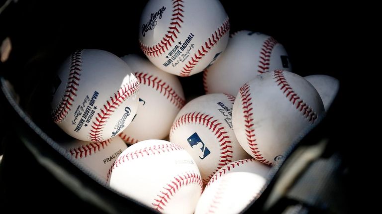 A detail of baseballs during a Grapefruit League