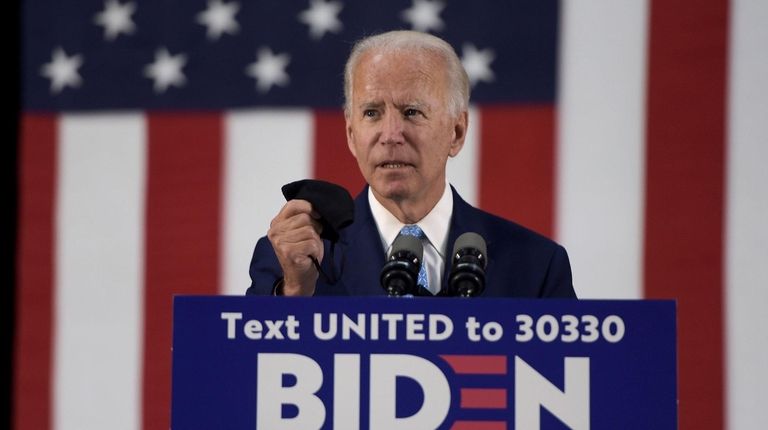 Presidential candidate Joe Biden speaks on Tuesday, in