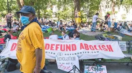 Anti-police protesters occupying City Hall Park in Manhattan