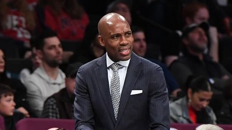 Nets interim coach Jacque Vaughn gestures during a