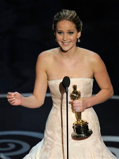 Jennifer Lawrence accepts the award for best actress