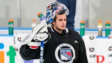 Igor Shesterkin at Rangers practice on Friday at