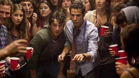 Miles Teller, center left, and Skylar Astin in