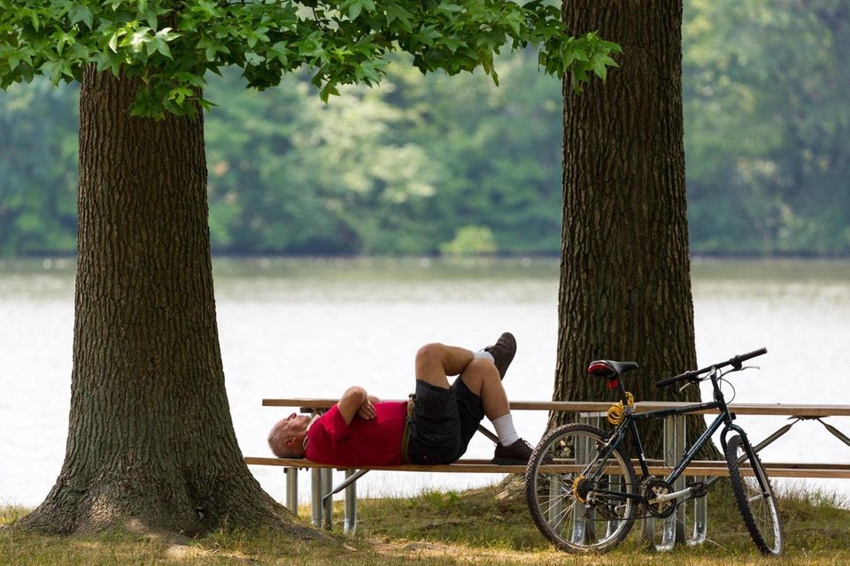 Robert Olson of Lake Ronkonkoma lays in the