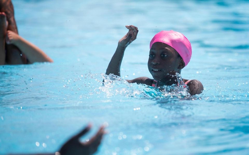 Khloe Williams, 6, of Baldwin, swims in Bellmore