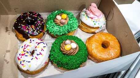 A box of North Fork Doughnut Co. doughnuts