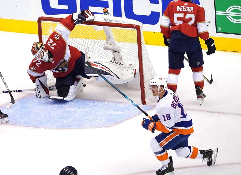 Anthony Beauvillier of the New York Islanders celebrates