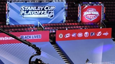 NHL signage is viewed along with a high-angle