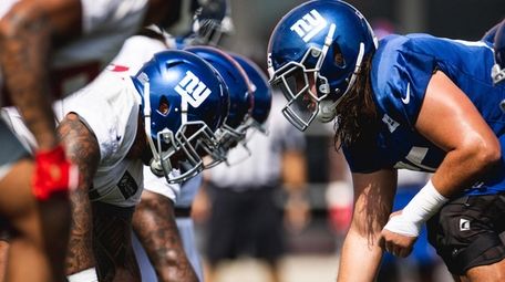 Center Nick Gates at Giants training camp on