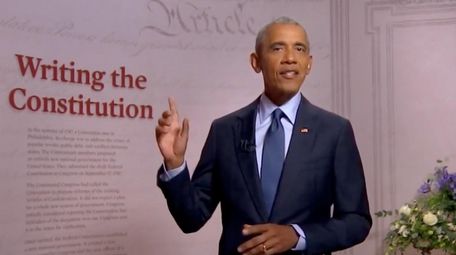 Former President Barack Obama speaks on a live