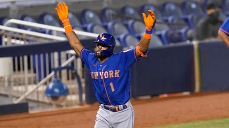 The Mets' Amed Rosario after hitting a solo