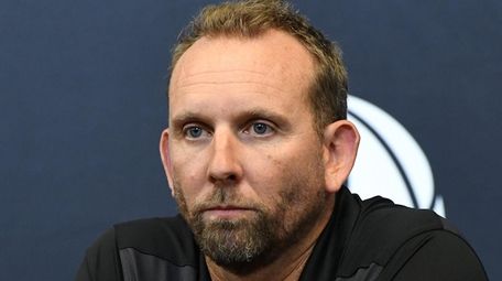 Nets general manager Sean Marks speaks to the