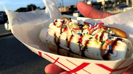 The "Tall Charlie," a hotdog-esque rolled-ice cream creation