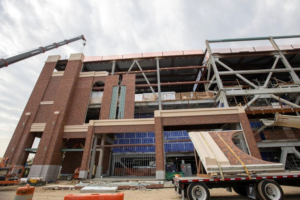 The brick facade is placed on the UBS