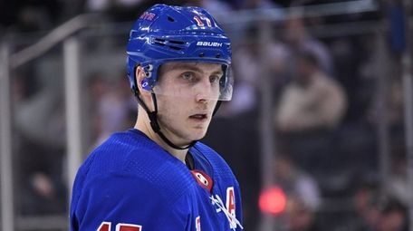 Rangers right wing Jesper Fast looks on against