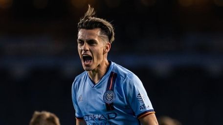 NYCFC's Jesús Medina celebrates during a victory over