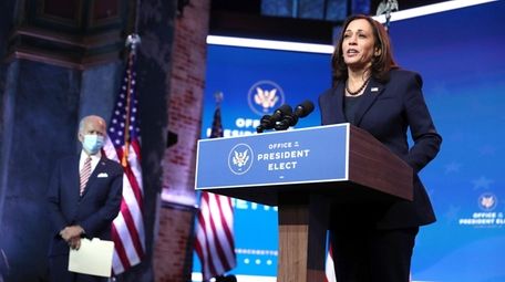Vice President-elect Kamala Harris during a press briefing