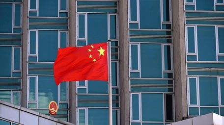 A view of Chinese flag flying at the
