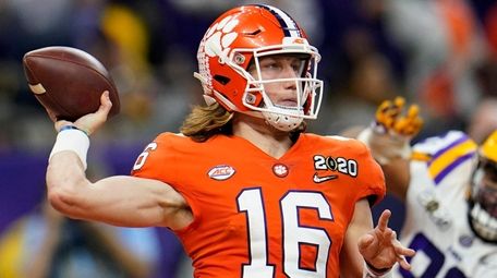 Clemson quarterback Trevor Lawrence passes against LSU during
