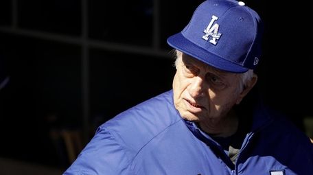 Former Los Angeles Dodgers manager Tommy Lasorda looks