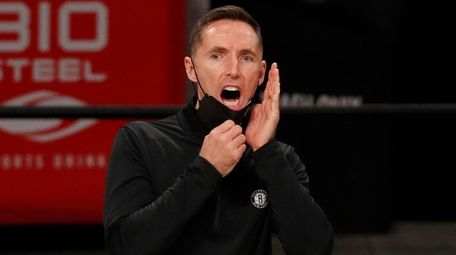 Nets head coach Steve Nash reacts during the
