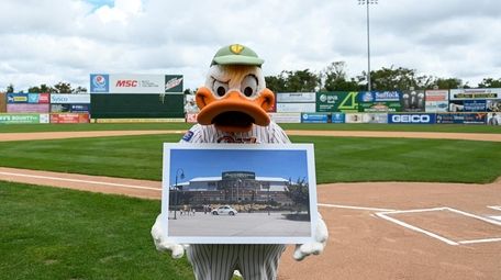 Quacker Jack, Long Island Ducks Mascot, shows a