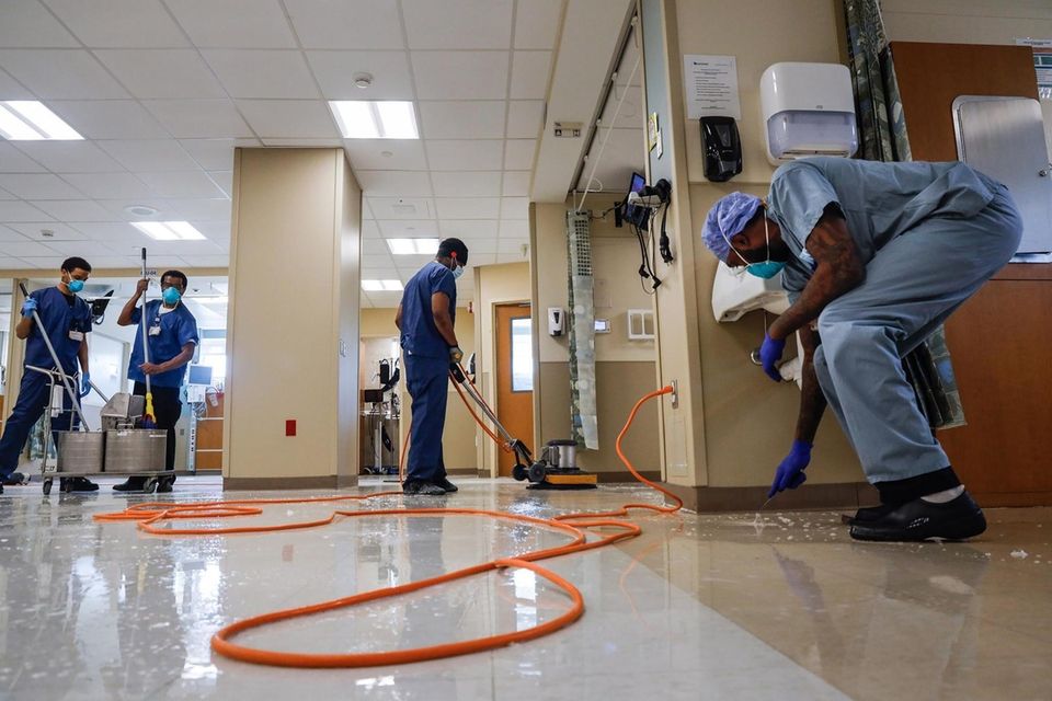 The hospital cleaning crew prepares a once temporary