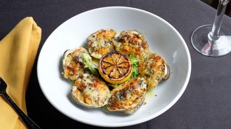 Baked little neck clams with EVOO, garlic and