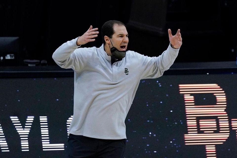 Baylor head coach Scott Drew reacts during the