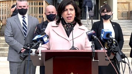 Nassau County District Attorney Madeline Singas speaks at