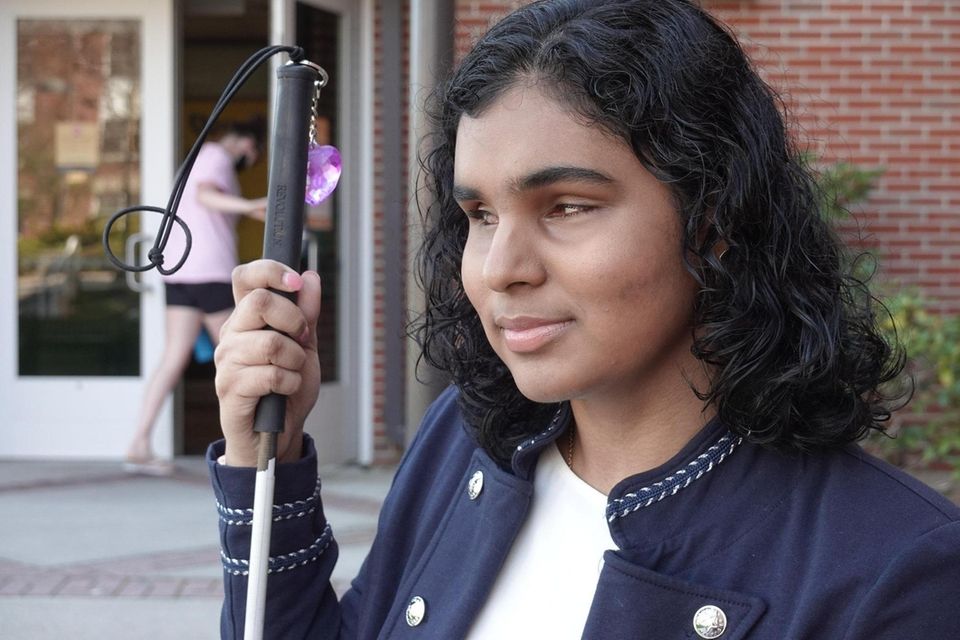 Jessica Karim, a blind social work major in