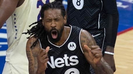 DeAndre Jordan of the Brooklyn Nets reacts after