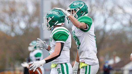James McHugh #1 of Seaford celebrates after scoring