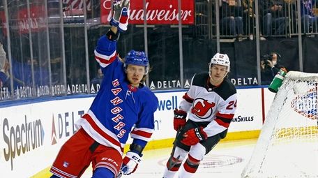 New York Rangers' Artemi Panarin reacts after scoring
