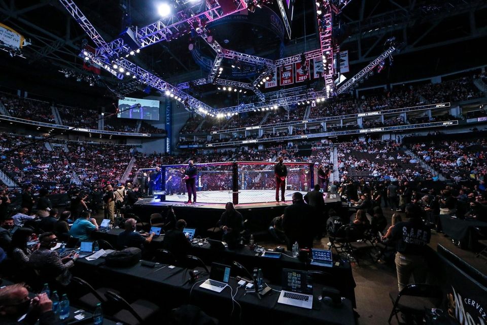 Fans await the next fight during a UFC